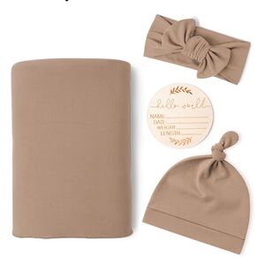 Konssy Newborn Receiving Blanket with Matching Headband and Beanie Set
